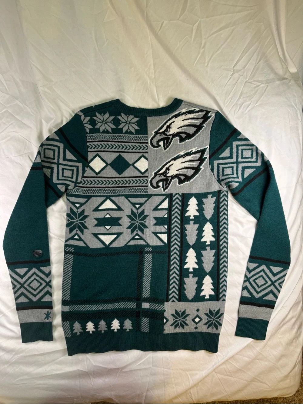 NFL Philadelphia Eagles Teal and Gray Patchwork Crewneck Sweater